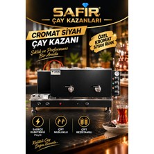 Safir Çay Kazanları Safir 4 Gözlü Kromat Siyah Tam Otomatik Çay Kazanı Sadece Elektrikli Pleytli Çay Makinesi Çay Semaveri
