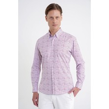 Efor Slim Fit Pamuklu Baskılı Desen Yaka Düğmeli Bordo Gömlek G 1603
