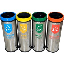 Efesteel 4'lü 430 Paslanmaz Çelik Sıfır Atık Geri Dönüşüm Kutusu Seti- Plastik Cam Kağıt Evsel Atık