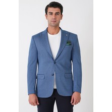 Efor Slim Fit Sivri Yaka Çift Yırtmaçlı Esnek Yünlü Indigo Ceket C 746