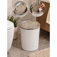 Çavdar Group Plastik Beyaz Çöp Kovası , Mermer Desenli Klik Kapak Banyo, Mutfak Çöp Kovası