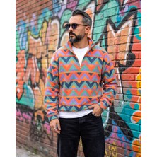 Higo Man Erkek Aspen 88 Retro Desenli Yarım Fermuarlı Polar Sweatshirt