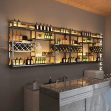 KC-0252 Endüstriyel Metal Duvara Monte Şarap Rafı Cafe Bar Otel Şaraplık