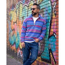 Higo Man Erkek Aspen 88 Retro Desenli Yarım Fermuarlı Polar Sweatshirt