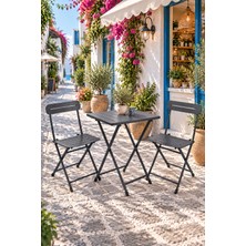 Eportatif Katlanır Metal Balkon Bahçe Bistro Masa Sandalye Seti 2 Kişilik 1 Masa 2 Sandalye Füme 1647