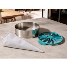 Artizan Mutfak Tabanlı Cheesecake Çemberi 17 cm (H:6 Cm) + Pasta Dilimleyici (10/12 Dilim) + Ithal Krema Torbası Set