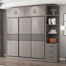 Dlp-01 Modern Dikdörtgen Gardırop Ahşap Sürgülü Raflı Askılıklı Gri