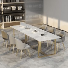 YMK3468 Modern Dikdörtgen Yemek Masası, Mdf Tabla, Altın Ayak