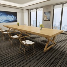 YMK8552 Modern Dikdörtgen Masif Ahşap Yemek Masası, Metal Ayaklı
