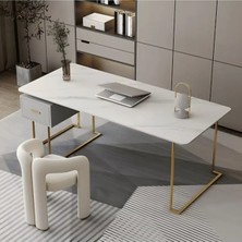ÇLM0468 Modern Dikdörtgen Çalışma Masası Mdf Üstlü Metal Ayaklı Çekmeceli 140CM