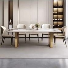 YMK460 Modern Dikdörtgen Yemek Masası Mdf Üstlü Metal Ayaklı