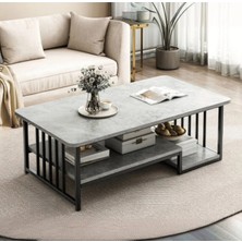 KC-0177 Geometrik Mdf Tabla Orta Sehpa, Depolama Alanlı, Beyaz, 100X50X42CM