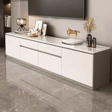 KTV-012 Modern Dikdörtgen Tv Sehpası Mdf 2 Çekmeceli 3 Dolaplı Beyaz