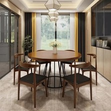 YMK4608 Modern Yuvarlak Yemek Masası Ahşap Metal Ayaklı