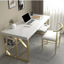 ÇLM9342 Modern Dikdörtgen Çalışma Masası Ahşap Metal Kızak Ayaklı