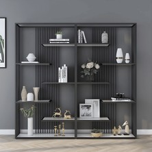 KC-0228 Endüstriyel Açık Arka Kitaplık, Metal Çerçeve, Altın, 200 cm