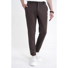 Efor Comfort Fit Rahat Kalıp Beli Lastikli Armürlü Dokuma Esnek Pamuklu Kahverengi Jogger Pantolon P 1217