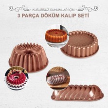 Esta Slice Rose Döküm Granit 3’lü Kek Kalıbı Seti – Tart, Batom ve Standart Kalıp, Şık Rose Renk Rose Gold