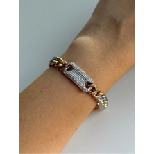 Owentis Çelik Silver ve Rose Gold Mix Renk Full Gömme Taşlı Ruby Bileklik -Kararma Yapmaz- Metalik