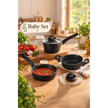 Porsima 4398 Granit Kaplama 4 Parça Mini Tencere Seti 14CM Siyah Ergonomik Tasarım ve Kolay Temizlik