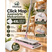 Otto Haus Click Mop Asansörlü Mekanizmalı 32 cm 4xl Kullan-At Bez Uyumlu 360° Döner Başlıklı Mop – 8 Adet Bez Hediyeli