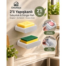 Otto Haus 2’li Duvara Yapışkanlı Sabunluk & Süngerlik – Süzgeçli, Su Hazneli, Katı Sabunluk, Banyo ve Mutfak Düzenleyici