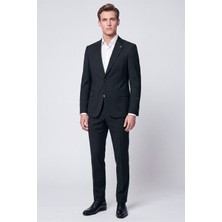 Efor Slim Fit Mono Yaka Çift Yırtmaç Esnek Yünlü Siyah Takım Elbise Tk 947