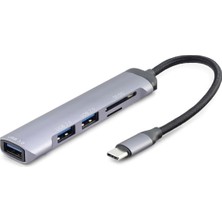 Aslanoğlu Store Type-C 3.0 Hub Kart Okuyucu 5 Port 5 Gbps Gri HDX7039