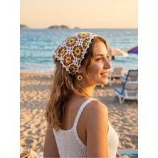 El Örgüsü Organik Koton Ayçiçeği Desenli Örgü Bandana