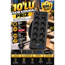 Kılıforyum Ftr-30 10’lu Akım Korumalı Çoklu Priz 1050J 3680W 2 Usb-C PD20W 2 Usb-A 2 Metre Kablo