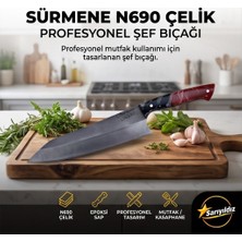 Sürmene N690 Çelik Şef Bıçağı 19,5 cm Kesim 30,5 cm Toplam Uzunluk Kırmızı Siyah Epoksi Sap
