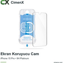 Cimenx iPhone 15 Pro - 9h Platinum Glass Full Cover Montaj Aparatlı Ekran Koruyucu Cam