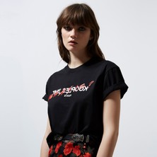 The Kooples Logo Baskılı Kadın Siyah Bisiklet Yaka T-Shırt