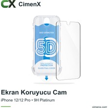 Cimenx iPhone 12 / 12 Pro - 9h Platinum Glass Full Cover Montaj Aparatlı Ekran Koruyucu Cam