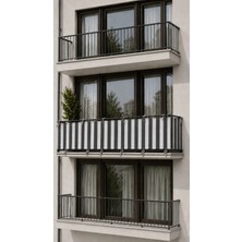 Utku Tekstil Gri Beyaz 4 Tarafı Bağcıklı Balkon Demirlik Perdesi , Mahremiyet Sağlayan Dayanıklı Dış Mekan Balkon Perdesi
