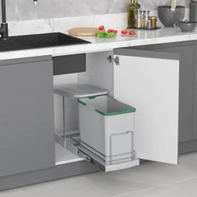 Elovias Starax Teleskopik Raylı Plastik Gövde Çöp Kovası Gri 24 Litre Modül 40cm (S-2571-G)
