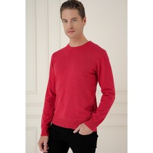 Efor Slim Fit Ribanalı Düz Kırmızı Yünlü Bisiklet Yaka Triko Kazak Tr 900