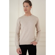 Efor Slim Fit Ribanalı Düz Bej Yünlü Bisiklet Yaka Triko Kazak Tr 900