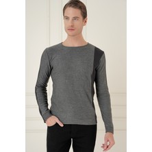 Efor Slim Fit Yandan Ribana Modelli Antrasit Bisiklet Yaka Triko Kazak TR 871