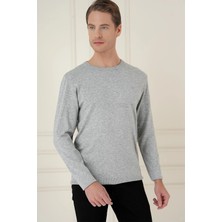 Efor Slim Fit Ribanalı Düz Gri Yünlü Bisiklet Yaka Triko Kazak Tr 900