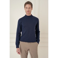 Efor Slim Fit Ribanalı Düz Lacivert Yünlü Yarım Balıkçı Triko Kazak Tr 899