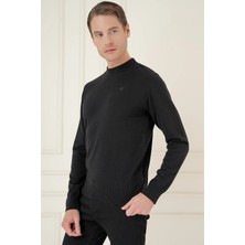 Efor Slim Fit Ribanalı Düz Siyah Yünlü Yarım Balıkçı Triko Kazak Tr 899