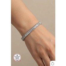 Mavega Kadın Çelik 6 mm Dikdörtgen Zirkon Taş 16+3 cm Su Yolu Bileklik 316L Paslanmaz Kararmaz Gümüş Silver