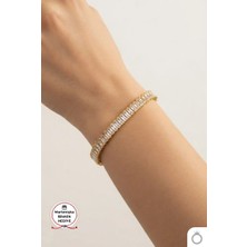 Mavega Kadın Çelik 6 mm Dikdörtgen Zirkon Taş 16+3 cm Su Yolu Bileklik 316L Paslanmaz Kararmaz Altın Gold
