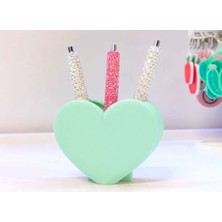 Bin1çeşit 3D Baskı Kalp Şekilli Kalemlik - Masaüstü Organizer - Mint