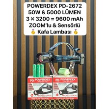 Powerdex PD-2672 50W & 5000 Lümen 3*3200=9600 Mah Zoomlu & Sensörlü Kafa Lambası