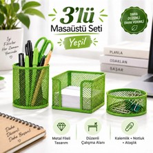 Bion 3’lü Metal Fileli Masaüstü Seti Kalemlik Notluk Ataşlık