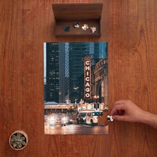 Punto Dizayn Chicago Gece Şehir Manzarası Tasarımı 240 Parça Ahşap Puzzle Ahşap Kutuda PD01531