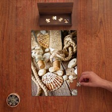 Punto Dizayn Deniz Kabukları - Cam Şişede Kum - Halat Ip Tasarımı 240 Parça Ahşap Puzzle Ahşap Kutuda PD00866