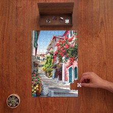 Punto Dizayn Çiçekli Evlerin Arasında Merdivenler Tasarımı 240 Parça Ahşap Puzzle Ahşap Kutuda PD00509